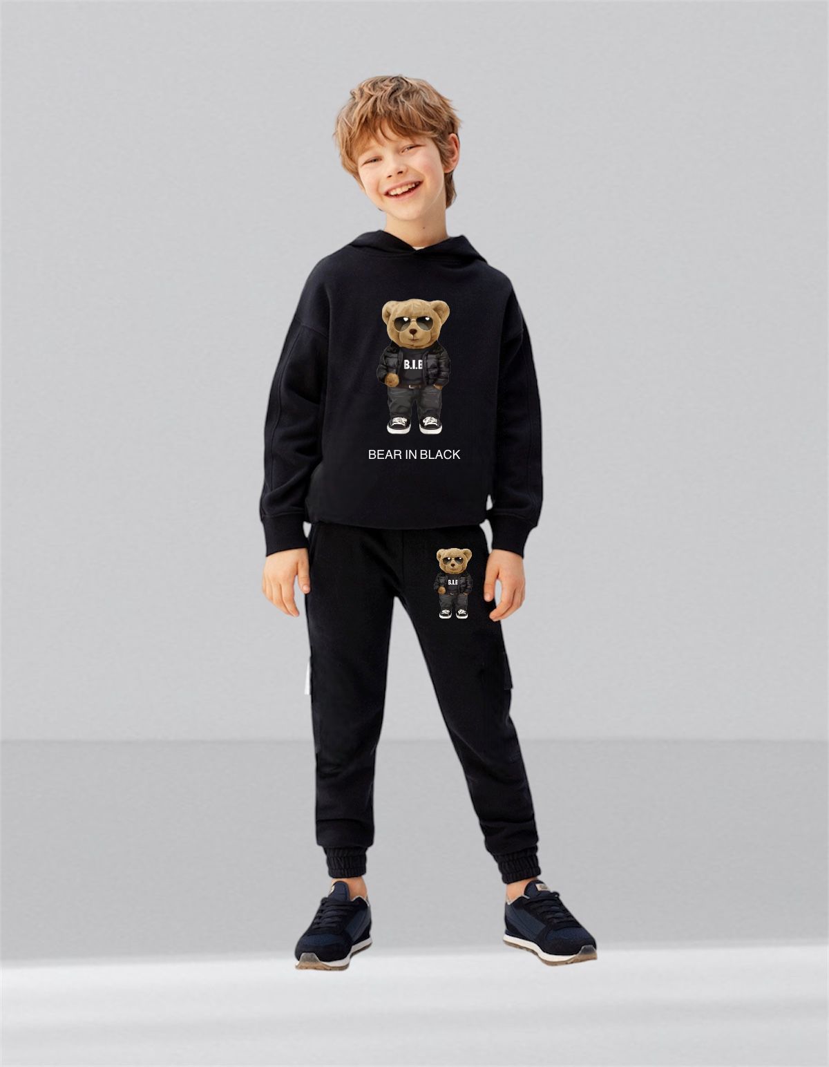 BEAR IN BLACK FLEECE TRACKSUIT