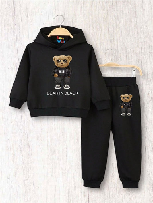 BEAR IN BLACK FLEECE TRACKSUIT