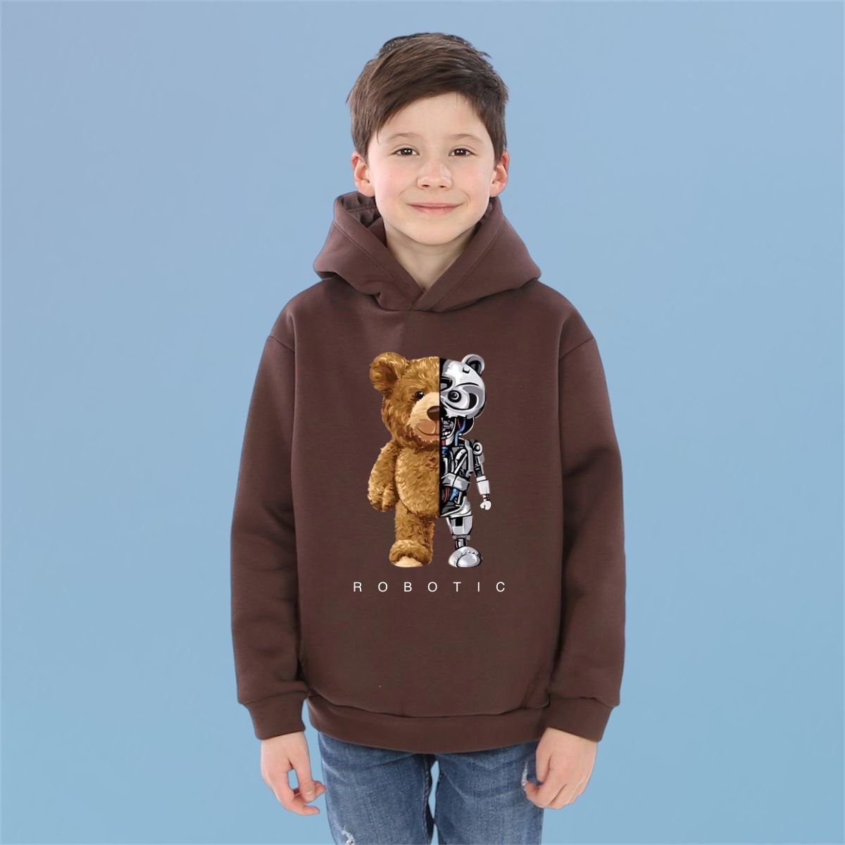 ROBOTIC BEAR BROWN FLEECE HOODIE