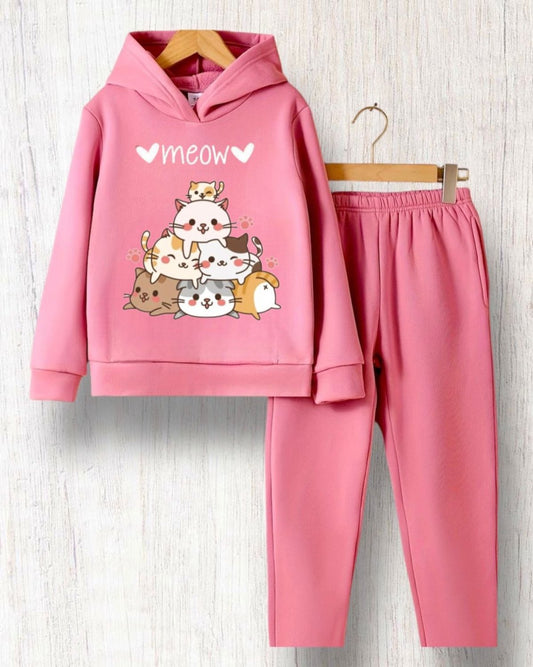 MEOW CATS TEA PINK FLEECE TRACKSUIT