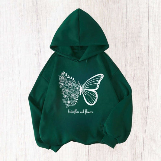 BUTTERFLY AND FLOWER FLEECE COMFY HOODIE