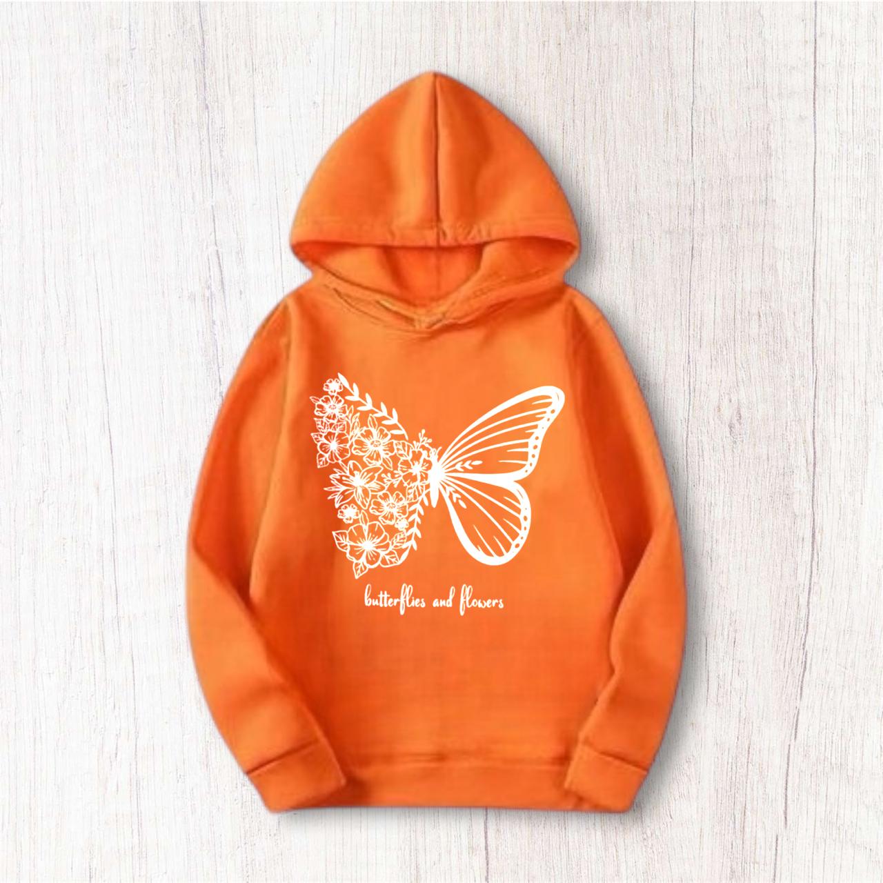 BUTTERFLY AND FLOWER FLEECE COMFY HOODIE